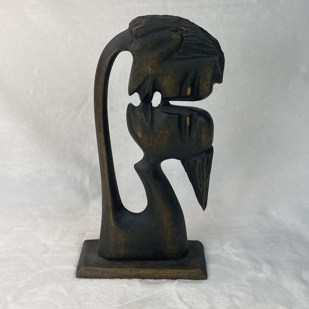 Vintage Hand Carved African Wood Art Tribal Couple Kissing